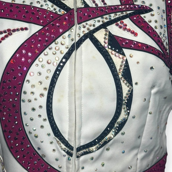 Berry Fit Company Western Horse Show Jacket Small? White Pink Black Crystals - Picture 8 of 13